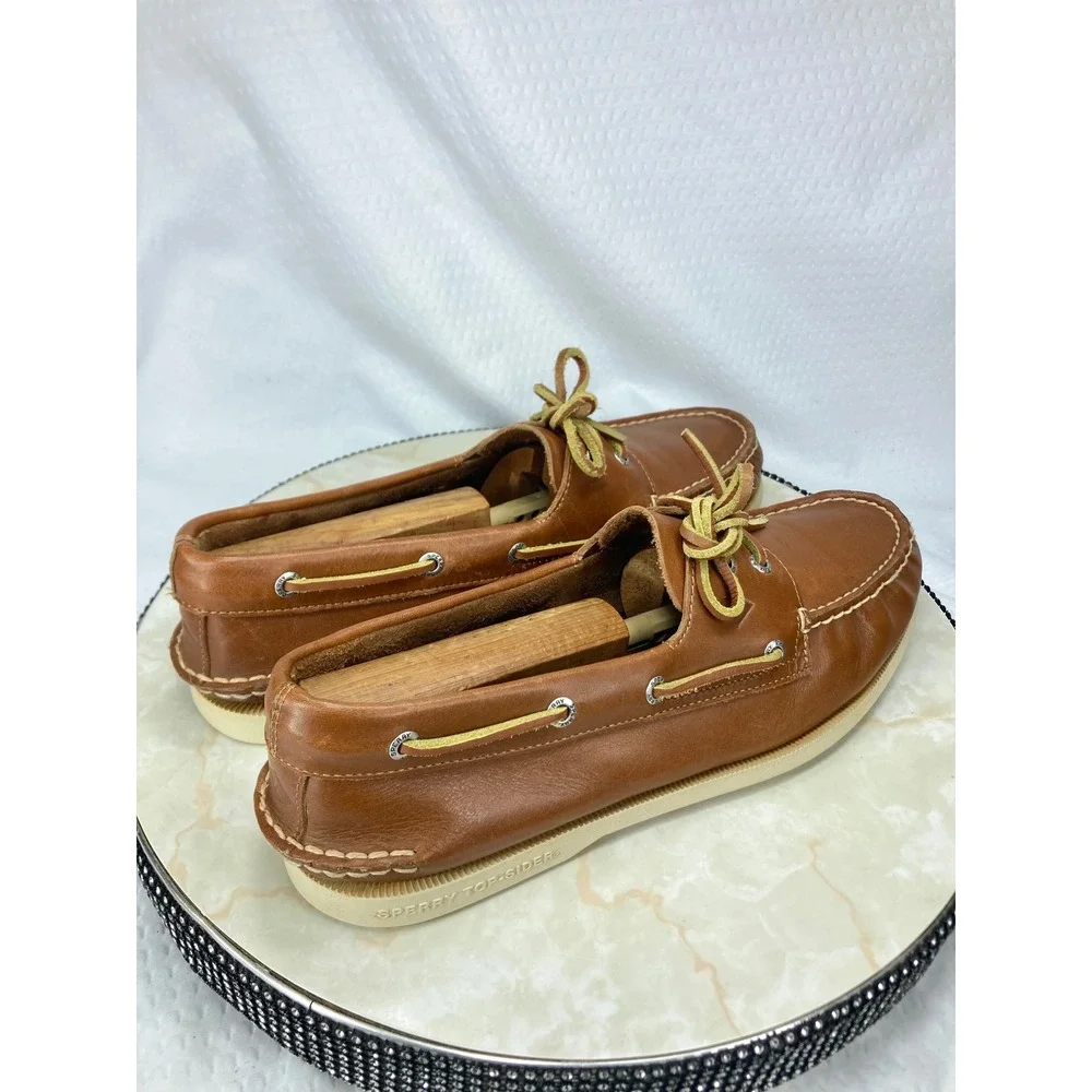 Sperry Top Sider Authentic Original Boat Shoes Men 10.5 Tan Leather 2-Eye Loafer